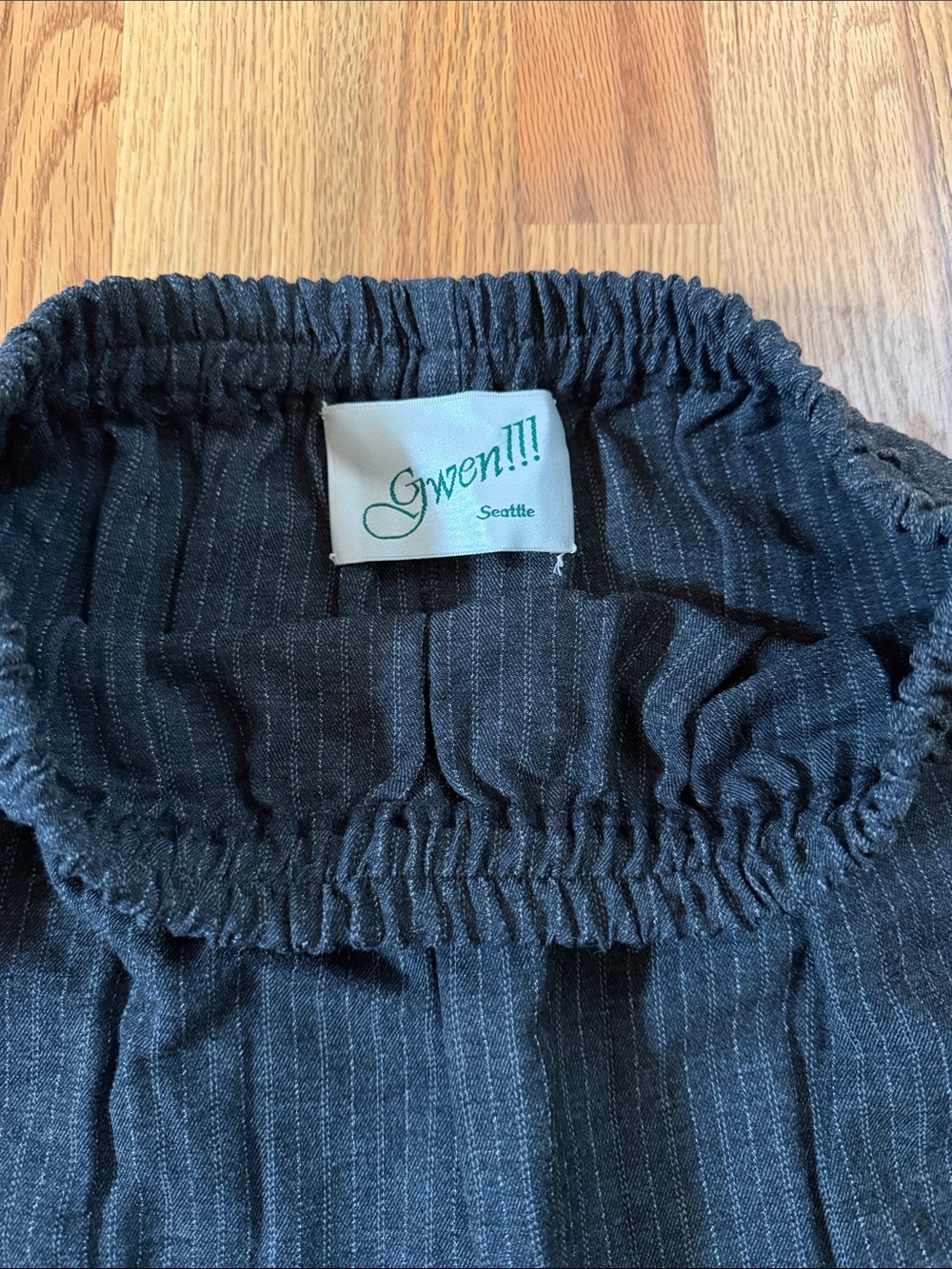 Gwenn of Seattle Dark Gray wool S Pinstripe Elastic-Waist Midi Skirt - Picture 2 of 5